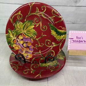 Tabletops AVELLINO CABERNET Hand Painted Red Earthenware Dinner Plates Set 2 NEW